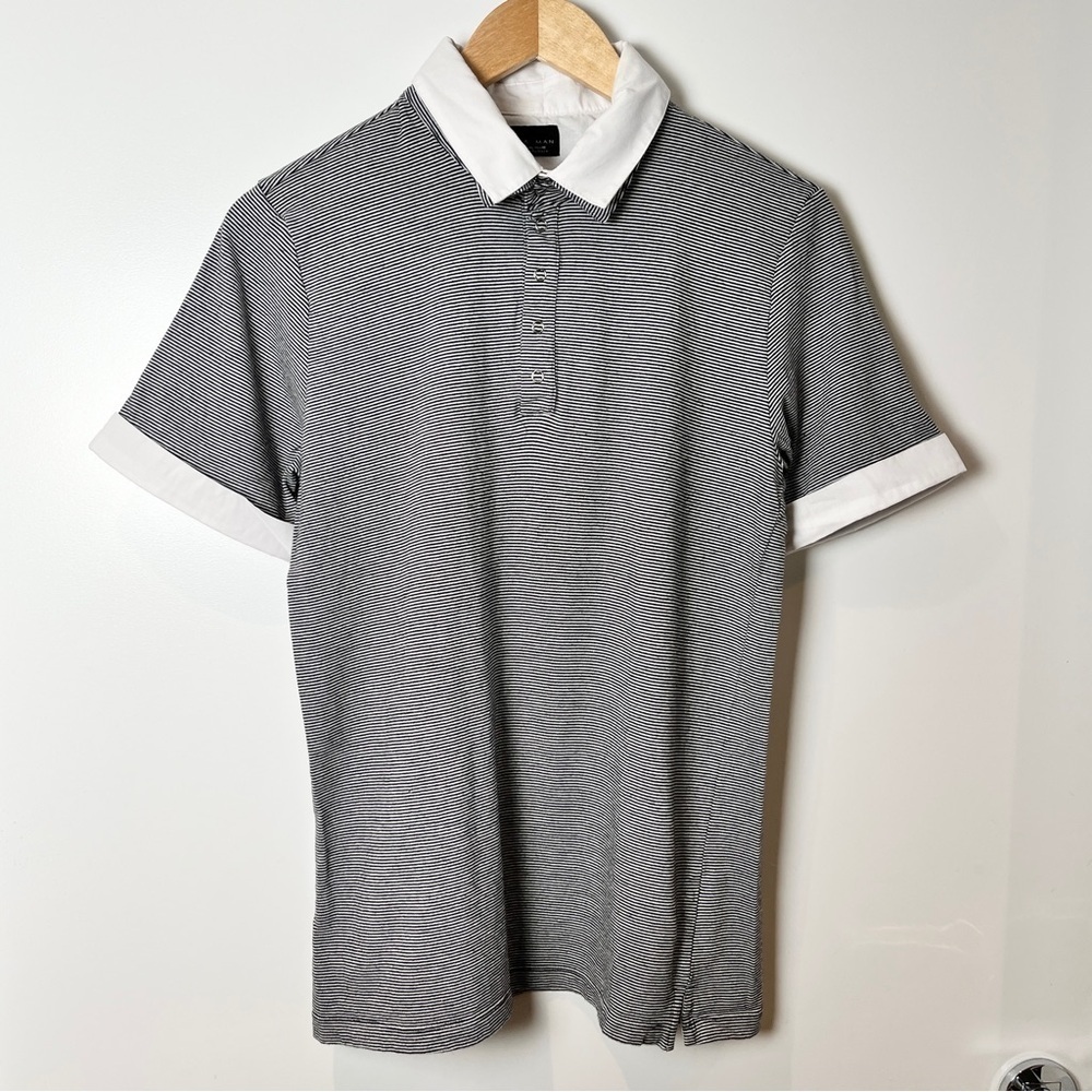 Zara Man Striped Polo Shirt Nerdy Academia Streetwear Faux Layered Size M/L